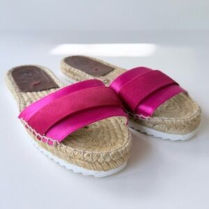 Gioseppo Satin Espadrille Flat Slide Sandals in Red & Pink Size 7
